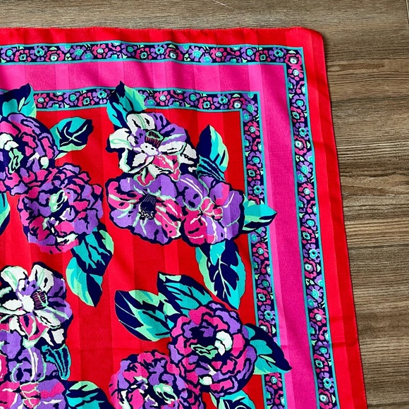 Floral Red Scarf from Italy 30/31 inch - Picture 2 of 9